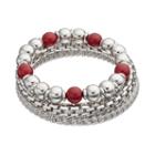 Red Beaded Stretch Bracelet Set, Women's