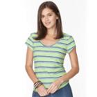 Women's Chaps Striped V-neck Tee, Size: Medium, Green