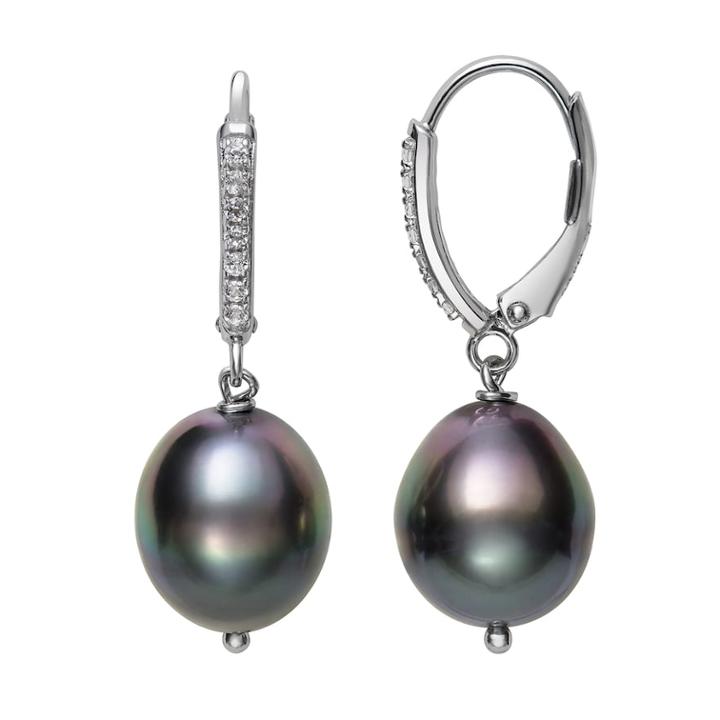 Sterling Silver Tahitian Cultured Pearl & White Topaz Leverback Earrings, Women's, Grey
