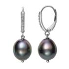 Sterling Silver Tahitian Cultured Pearl & White Topaz Leverback Earrings, Women's, Grey