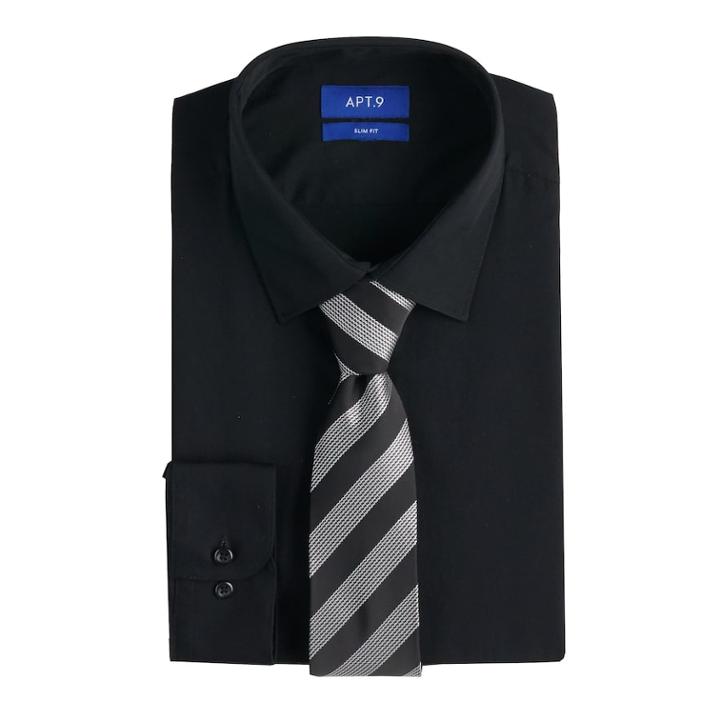 Men's Apt. 9&reg; Slim-fit Dress Shirt & Tie Set, Size: Xl-34/35, Black