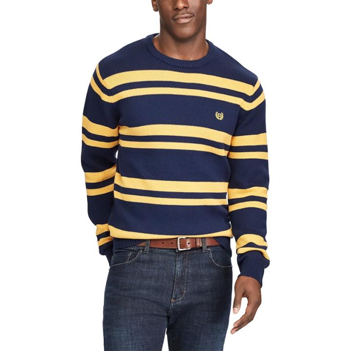 Men's Chaps Classic-fit Striped Crewneck Sweater, Size: Large, Blue (navy)