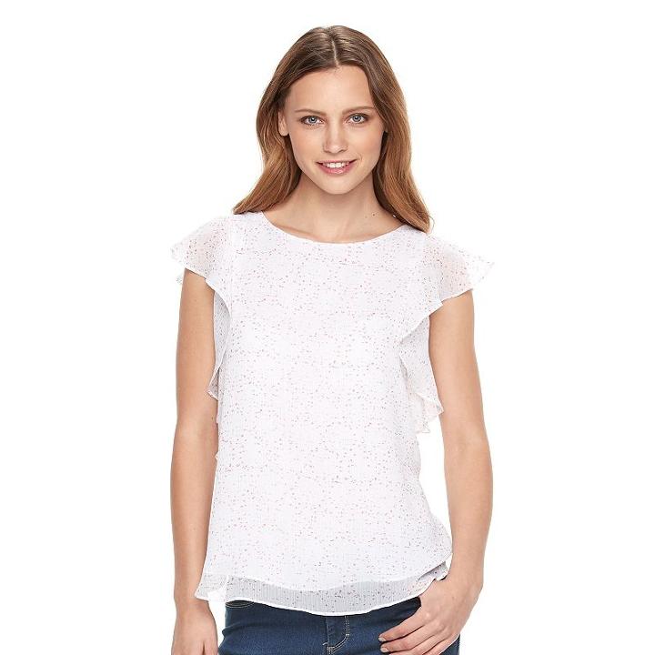 Women's Apt. 9&reg; Ruffle Chiffon Top, Size: Medium, Lt Orange