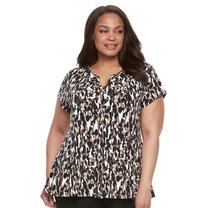 Plus Size Dana Buchman Printed Peplum Shirt, Women's, Size: 1xl, Beig/green (beig/khaki)