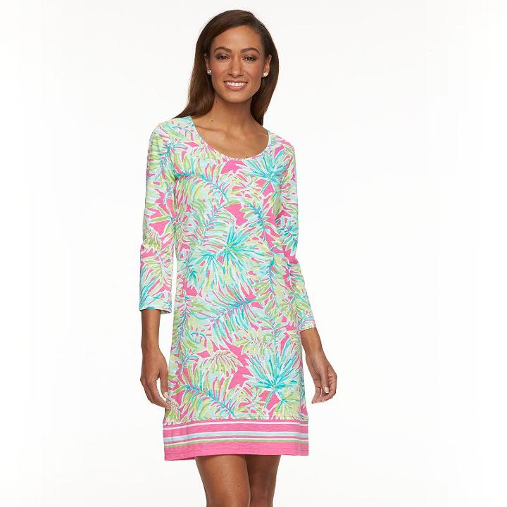 Women's Caribbean Joe Palm Leaf Shirt Dress, Size: Small, Red Other