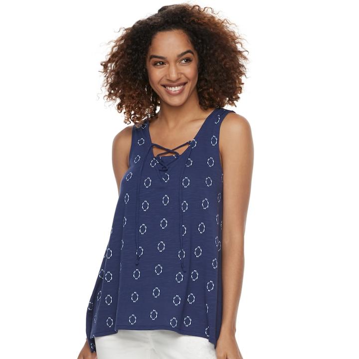 Women's Sonoma Goods For Life&trade; Printed Lace-up Tank, Size: Medium, Dark Blue