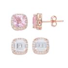 Rose Gold Tone Lab-created Sapphire & Cubic Zirconia Square Stud Earring Set, Women's, Pink