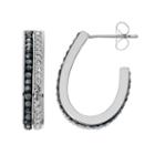 Chrystina Silver Plated Black & White Crystal J Hoop Earrings, Women's