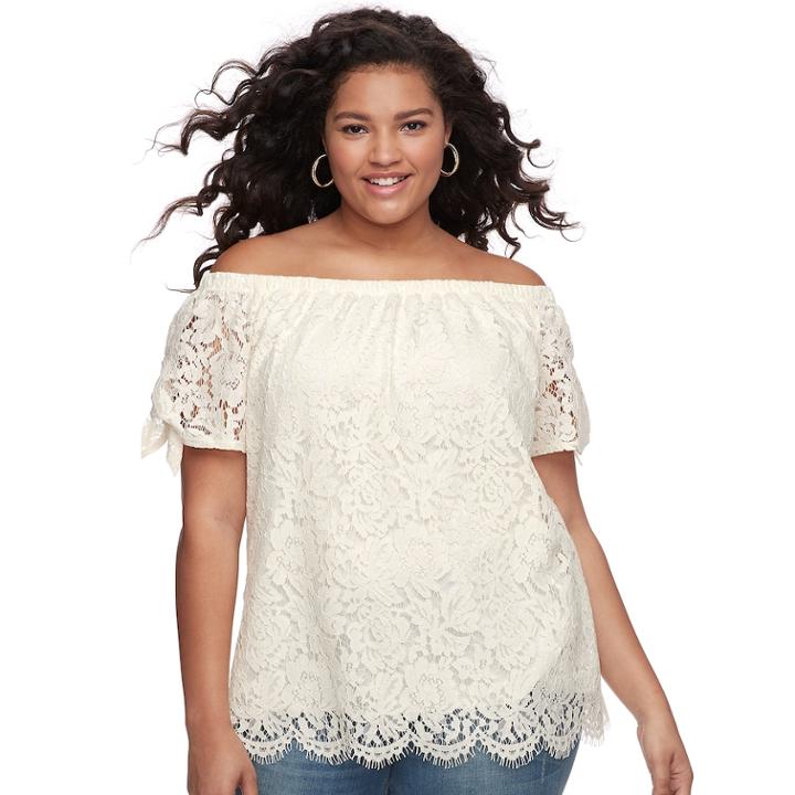Juniors' Plus Size Liberty Love Lace Off-the-shoulder Top, Teens, Size: 3xl, White