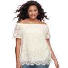Juniors' Plus Size Liberty Love Lace Off-the-shoulder Top, Teens, Size: 3xl, White