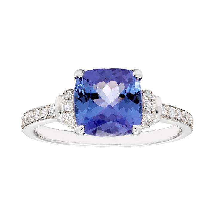 14k White Gold Cushion Cut Tanzanite & 1/5 Carat T.w. Diamond Ring, Women's, Size: 8, Blue