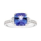 14k White Gold Cushion Cut Tanzanite & 1/5 Carat T.w. Diamond Ring, Women's, Size: 8, Blue