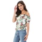 Juniors' Iz Byer Ruffle Off-the-shoulder Top, Teens, Size: Small, White Grounded Print