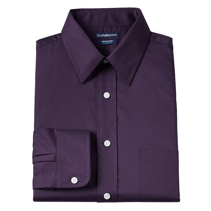 Men's Croft & Barrow&reg; Classic Fit Solid Broadcloth Wrinkle-resistant Point-collar Dress Shirt, Size: 17-34/35, Purple