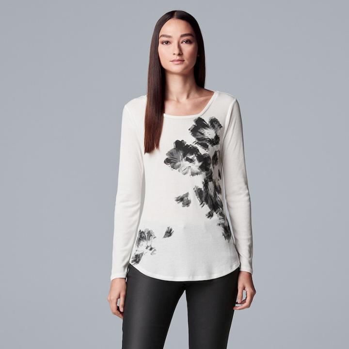 Women's Simply Vera Vera Wang Floral Ribbed Tee, Size: Xl, White