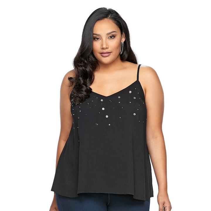 Plus Size Jennifer Lopez Embellished Camisole, Women's, Size: 0x, Black