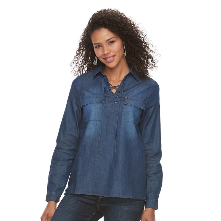 Women's Lee Lace-up Denim Top, Size: Xl, Dark Blue