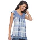 Women's Apt. 9&reg; Lace Yoke Tie-dye Top, Size: Medium, Dark Blue