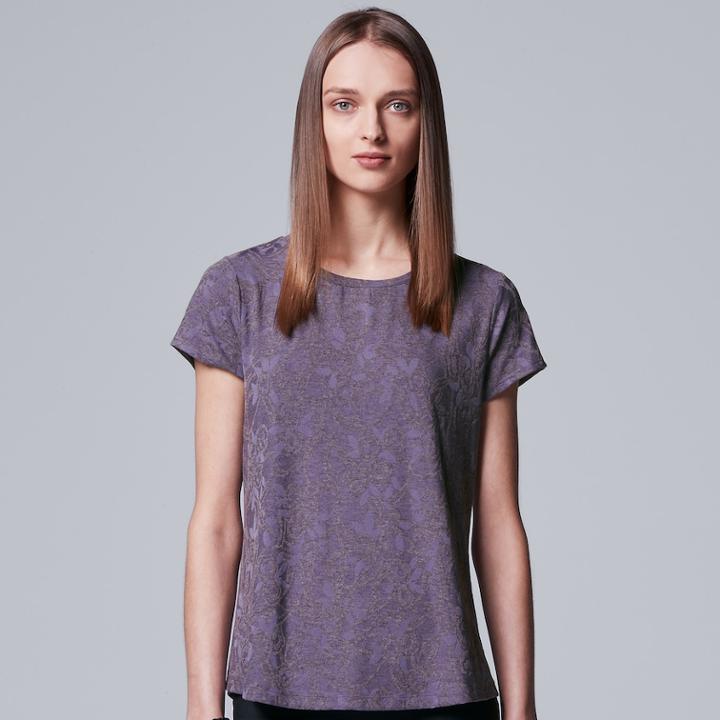 Women's Simply Vera Vera Wang Essential Floral Tee, Size: Xs, Drk Purple