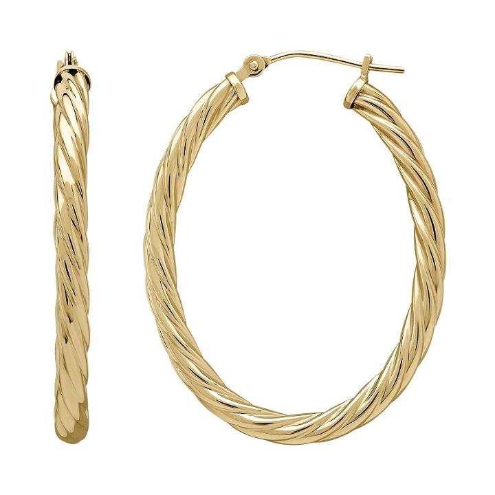 Everlasting Gold 14k Gold Twist Oval Hoop Earrings, Women's