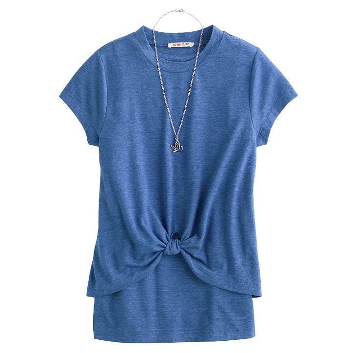 Girls 7-16 Dj & Juju Twist Front Tee With Necklace, Size: Xl, Blue