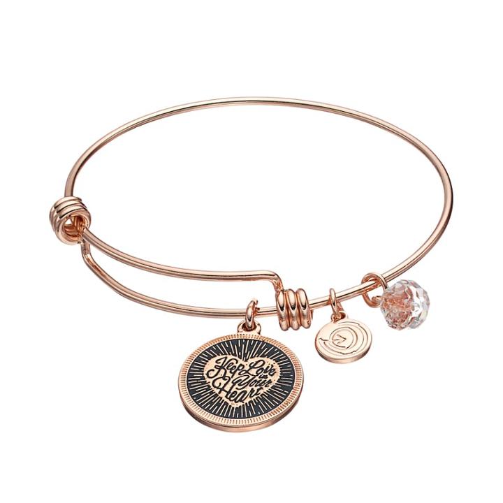 Love This Life Keep Love In Your Heart Heart Charm Bangle Bracelet, Women's, Gold