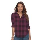Petite Sonoma Goods For Life&trade; Plaid Splitneck Shirt, Women's, Size: Xs Petite, Purple