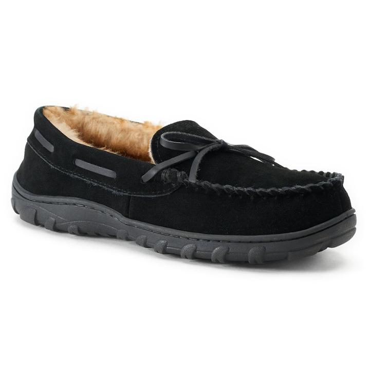 Men's Chaps Suede Moccasin Slippers, Size: Medium, Black