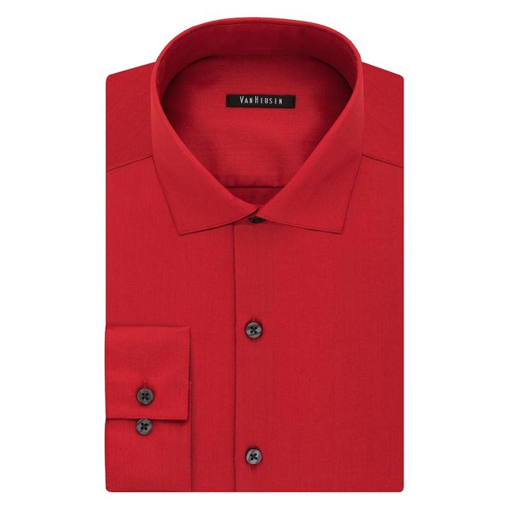 Men's Van Heusen Slim-fit Lux Sateen No-iron Dress Shirt, Size: 17-32/33, Red