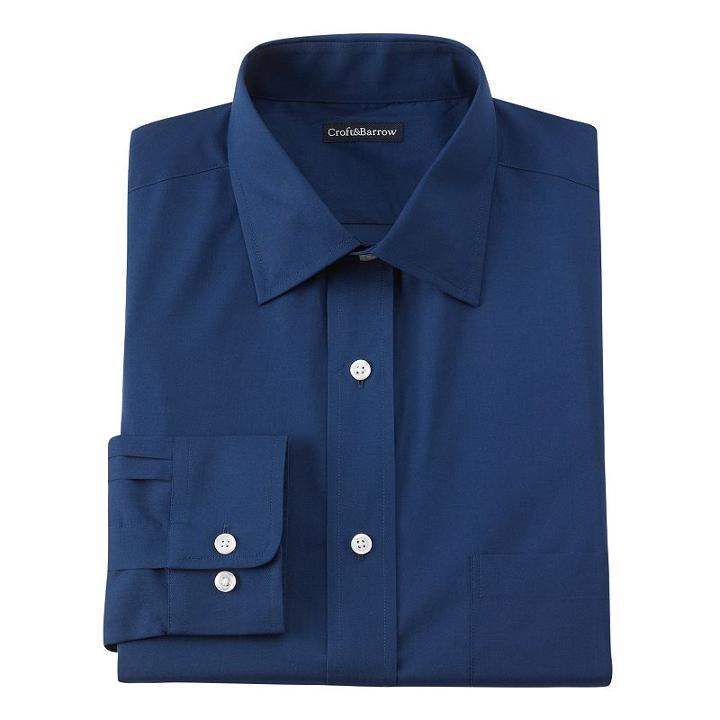 Croft & Barrow, Men's &reg; Fitted Solid Broadcloth Dress Shirt, Size: 16-32/33, Blue