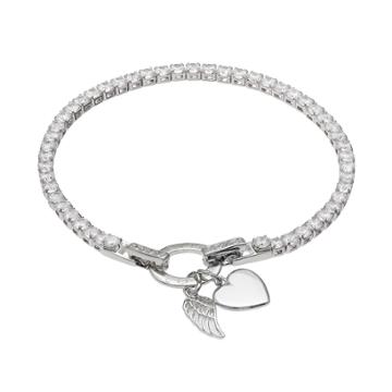 Dovetail Cubic Zirconia Faith Love Angel Wing & Heart Charm Tennis Bracelet, Women's, White