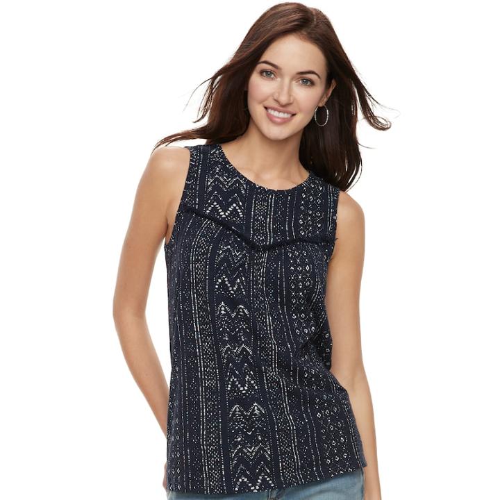 Women's Sonoma Goods For Life&trade; Fringe Tank, Size: Small, Blue (navy)