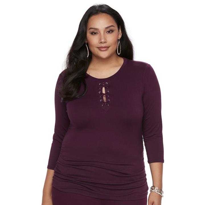 Plus Size Jennifer Lopez Lace-up Tee, Women's, Size: 2xl, Drk Purple