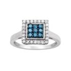 10k White Gold 1/2 Carat T.w. Blue & White Diamond Square Halo Ring, Women's, Size: 7