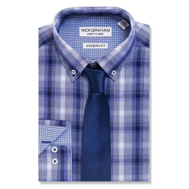 Men's Nick Graham Everywhere Modern-fit Dress Shirt And Tie Boxed Set, Size: M-32/33, Blue