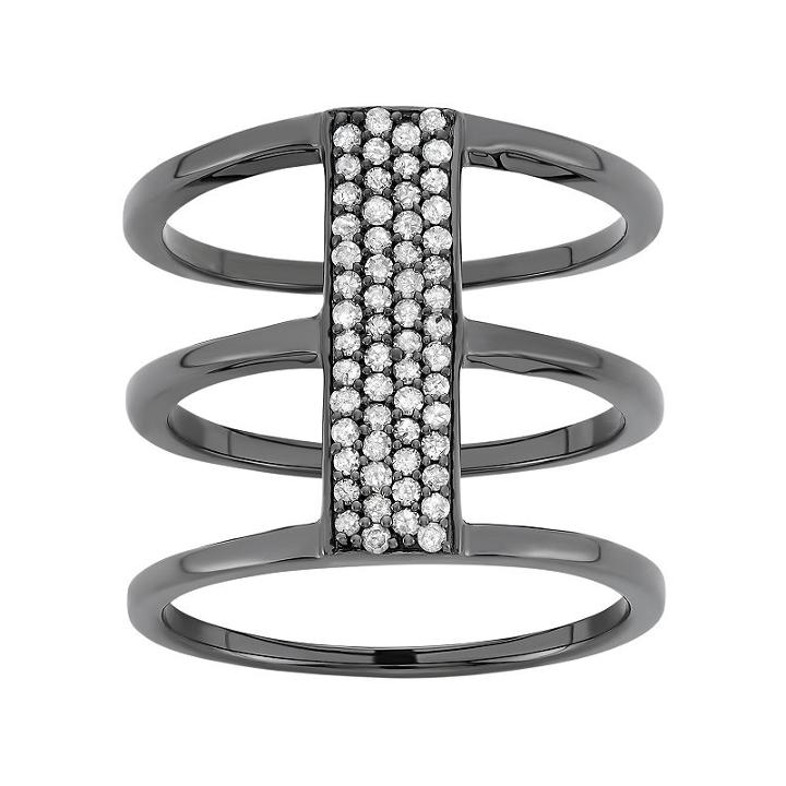 1/3 Carat T.w. Diamond Black Rhodium-plated Sterling Silver Triple Ring, Women's, Size: 7, White