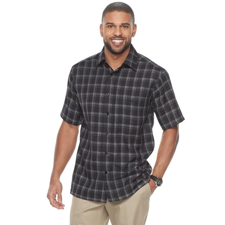 Men's Haggar Classic-fit Plaid Easy-care Button-down Shirt, Size: Xxl, Black