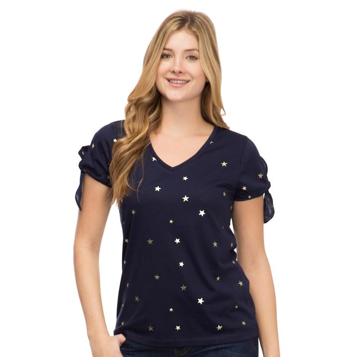Women's Izod Slit-sleeve Knot Tee, Size: Medium, Blue (navy)