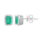 Sterling Silver Emerald & Diamond Accent Rectangle Halo Stud Earrings, Women's, Green
