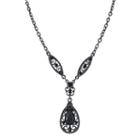1928 Filigree Teardrop Y Necklace, Women's, Size: 16, Black