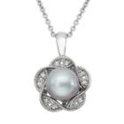 Simply Vera Vera Wang Dyed Freshwater Cultured Pearl & Diamond Accent Sterling Silver Flower Pendant Necklace, Women's, Size: 18, White