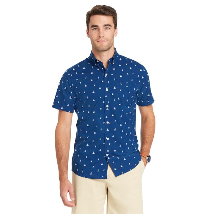 Men's Izod Coolfx Classic-fit Boat Moisture-wicking Button-down Shirt, Size: Medium, Brt Blue