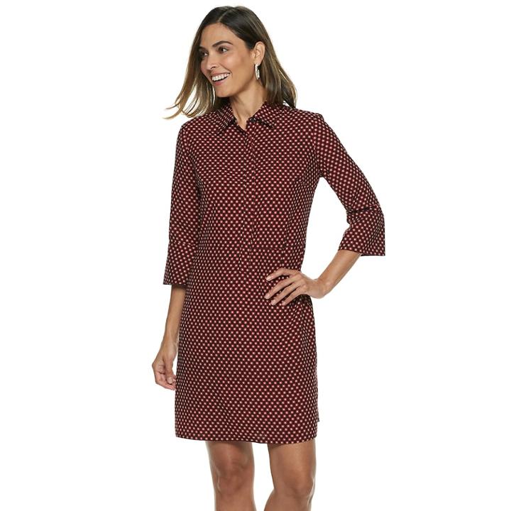 Women's Dana Buchman Hidden Placket Shirt Dress, Size: Xs, Dark Pink