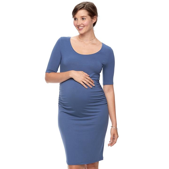 Maternity A:glow Ruched Sheath Dress, Women's, Size: L-mat, Med Blue