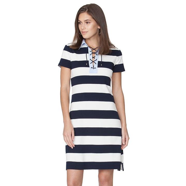 Women's Chaps Striped Polo Dress, Size: Medium, Blue