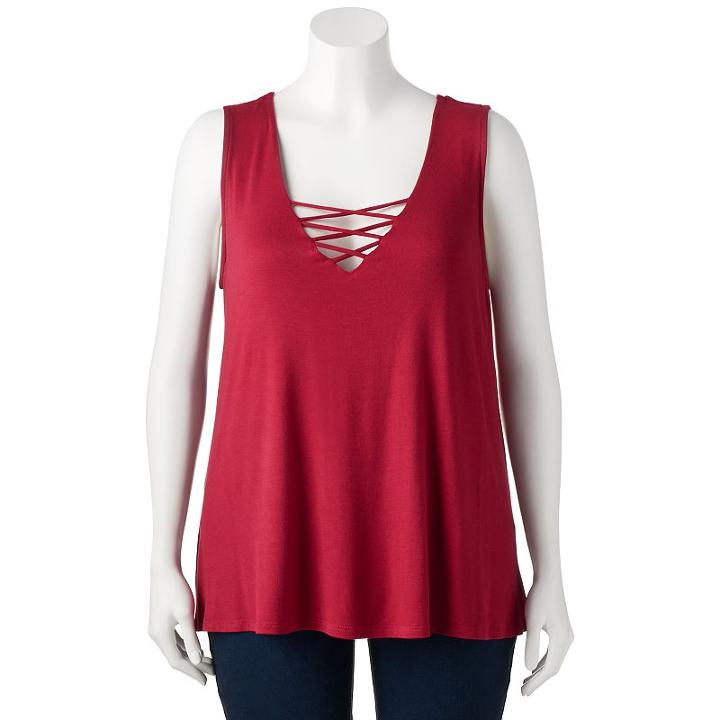 Juniors' Plus Size Living Doll Knit Cross Front Tank, Girl's, Size: 1xl, Dark Pink