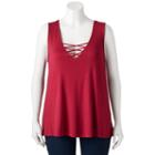 Juniors' Plus Size Living Doll Knit Cross Front Tank, Girl's, Size: 1xl, Dark Pink