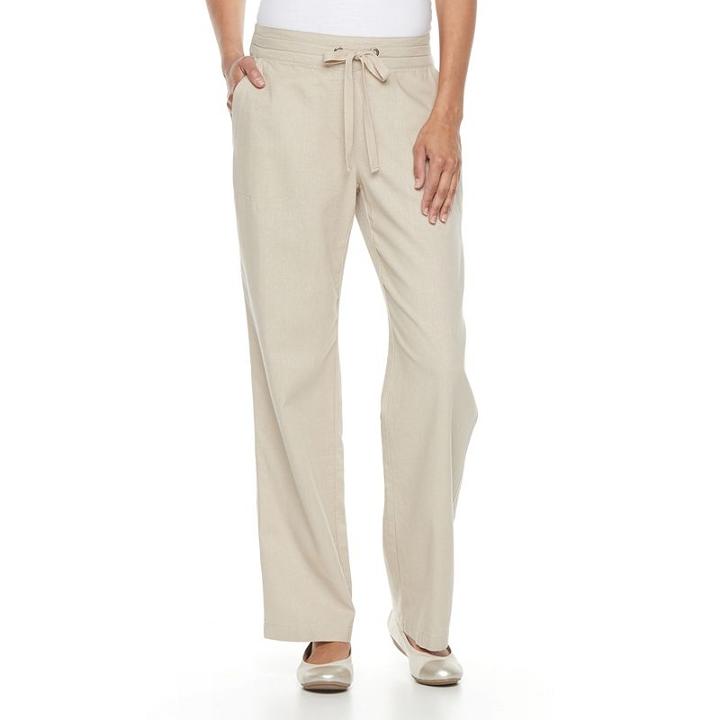 Women's Croft & Barrow&reg; Striped Linen-blend Pull-on Pants, Size: Xl, Lt Beige