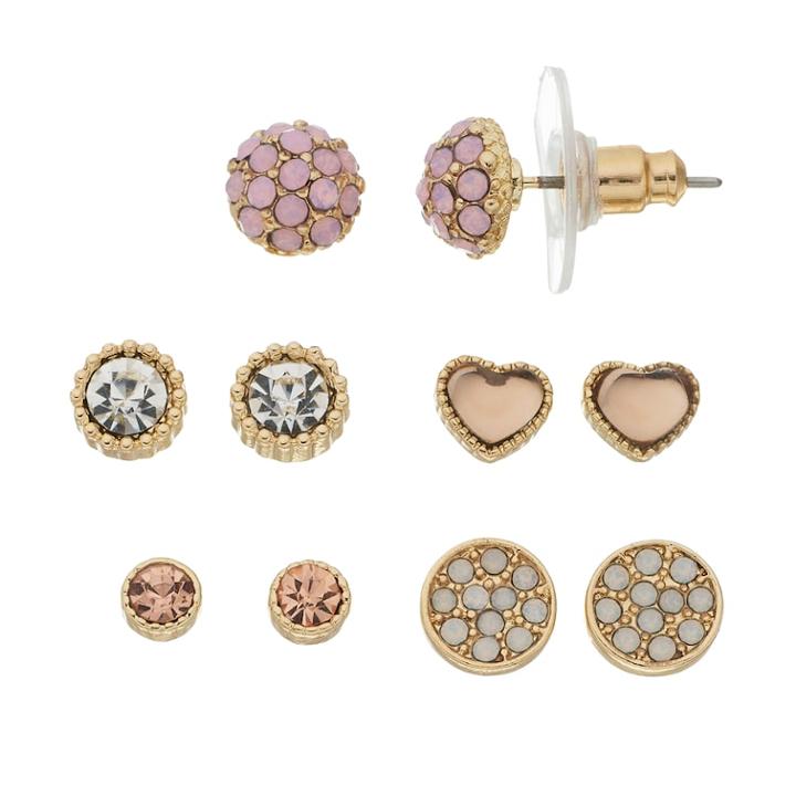 Lc Lauren Conrad Pink Nickel Free Heart Stud Earring Set, Women's