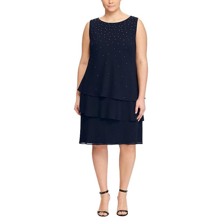 Plus Size Chaps Tiered Georgette Shift Dress, Women's, Size: 18 W, Blue (navy)
